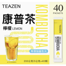 TEAZEN 康普茶 檸檬口味 40包 益生菌低卡健康飲 隨時享受清爽解渴 促進消化道機能, 5g, 1箱, 40個裝