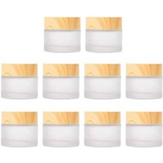 Healthcom 10개 5그램5ML 빈 프로스트 유리 크림 병 바이알과 우드 그레인 뚜껑 로션 화장품 용기 리필 가능한 상자 포트 메이크업 립밤