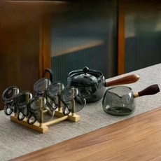 仙茶居 臺灣出貨 旋轉逍遙壺 小青柑專用泡茶壺 玻璃耐高溫煮茶器 家用電陶爐茶具套裝 戶外旅行茶具, 逍遙壶+側把公道杯+6個把杯（送杯架, 1個