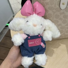 垂耳兔包掛系列可愛毛絨玩具兔子掛件公仔玩偶擁抱寶寶揹包禮物, 1個, 粉色蝴蝶結揹帶褲【腮紅款】:18cm手繩款