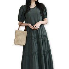 메리앤유 이지데일리 셔링 주름 3단캉캉 반팔 롱 원피스