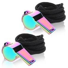 Tweruna 2팩 다채로운 코치 호루라기 랜야드 포함 스테인리스 스틸 교사 호루라기 교사 코치 심판 비상용 선명하고 큰 소리 스포츠 호루라기, Tweruna 2팩 다채로운 코치 호루라기, 랜야드 포