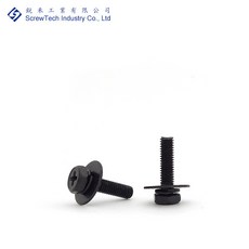 【銳禾】工廠直營 M3x12.5 組合螺絲 六角頭套華司 鍍黑鋅 十字槽 特殊螺絲 HWAM0301201D, 1個