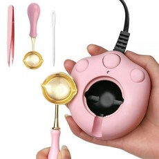 이중 분사 전기 왁스 씰 워머 블랙 스푼 핀셋 교반으로 왁스 씰링 비드 녹이기, Electric Warmer, Pink