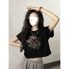 短袖上衣 新款設計感修身顯瘦高腰露臍短版上衣