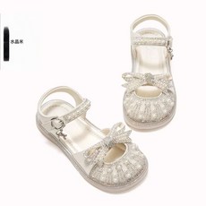 DIU 真皮女童涼鞋閃亮公主鞋新款夏季兒童水晶鞋女寶包頭鞋子