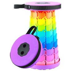 라온플렉스 휴대용 접이식 자바라 의자 높이조절 캠핑 스툴 아코디언 폴딩 체어 간이 대기, 레인보우 보라, 1개