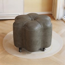WHH 이동식 현관 스툴 가죽 꽃송이 바퀴 의자, 1개, 그레이