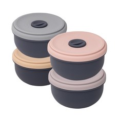 네오실리 라이스타임팩 국산 프리미엄 실리콘 냉동밥 원형 용기, 350ml 혼합색상, 4개