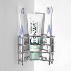 Linkidea 욕실용 코너 벽 마운트 칫솔 홀더 타일 벽용 스테인리스 스틸 삼각형 선반 자체 접착 전동 브러시 치약 정리함 실버 186683, Linkidea 욕실용 코너 벽 마운트 칫솔 홀더, 타