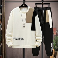 酷尚男裝2024秋冬款休閒運動套裝韓版男士撞色潮流圓領寬鬆帥氣百搭兩件套