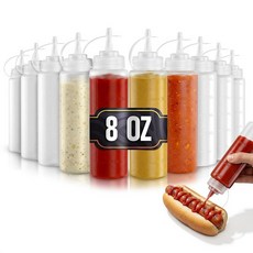 10팩 플라스틱 조미료 스퀴즈 보틀 355ml(12온스) - 팁이 좁은 리필 가능한 분출 병 누출 방지 | 오일 소스 케첩 마요네즈 시럽 드레싱 부활절 BBQ 및, 8oz 10pcs