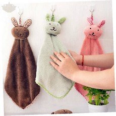 동물 캐릭터 고리 부착 주방 욕실 손 닦는 천 흡수력 좋은 어린이 가정용 걸이, 1개, 2토끼주방타올-핑크