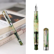 PENBBS 470 만년필 풀 타입 진공 잉크 흡입 필기구 창의적인 색상 아크릴 소재 성인 학생 연습용 펜 35 #, 11 31- Silver round M
