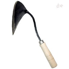 원예 농기구 낫 모양 날 끝 곡선 구조 나무 손잡이 텃밭 밭 잡초 제거 흙 파기, 1개