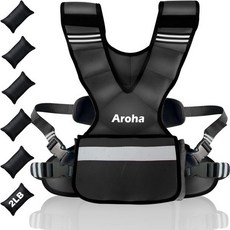 Aroha 중량조끼 무게조끼 웨이트조끼 여성 및 남성용 조절 가능한 무게 조끼 근력 운동 홈 운동을 위한 아이언샌드 웨이트 6개 포함 4-10파운드/11-20파운드/20-32파, 20-32lb, Black