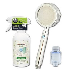 水呼呼 NIKJOMEI 三段增壓蓮蓬頭組，含除氯過濾器與水垢去除清潔劑, 1個