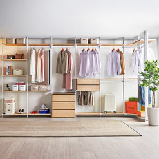 보루네오 브로드 드레스룸 시스템장 옷장 행거 옷방 실버 10cm, 01_월넛