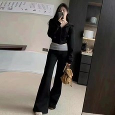 運動套裝女 兩件套 連帽衛衣 微喇長褲 簡約休閒套裝
