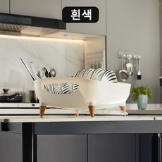 국내 제조 대용량 자동 배수 식기 건조 랙 컴팩트 플라스틱 식기 배수 수납 랙, 흰색, 1개