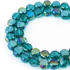 DIQIO 주얼리 제작용 6mm 스파클 플랫 크리스탈 비즈 - 팔찌용 코인 스페이서 라운드 슬라이스 93-100개 레이크 블루 AB 164529, 피콕 그린