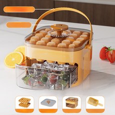 프레스 아이스 트레이 큐브 몰드 박스 얼음 만들기 도구 대용량 저장 메이커, Single Layer 25 Grid, Yellow