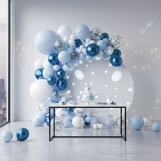 공간뉴데이 파스텔 풀세트 풍선 기념일 이벤트용 파티 풍선, 1세트, 혼합(스카이+메탈블루+화이트)