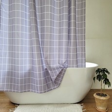 글랑앤 패브릭 방수 욕실 샤워 커튼, 체크 그레이, 1개