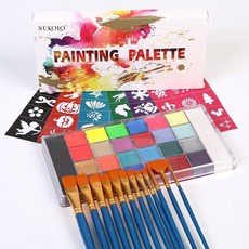 26色單色無毒萬聖節人體彩繪油彩，舞臺彩妝臉彩戲劇油彩，安全易上色，打造獨特萬聖節妝容, 26色油彩+12支蘭畫筆+6彩模板