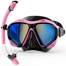 MELUMILU 성인용 스노클링 장비 드라이 스노클 세트 블루 전기 도금 180° 파노라마 와이드 뷰 김 서림 방지 스쿠버 다이빙 마스크 수영 다이빙용 전문 스노클 장비, Pink