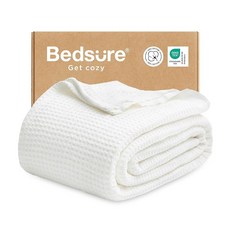 Bedsure 젠틀소프트 100% 면 담요 퀸 사이즈 침대용 - 봄 여름용 통기성 및 부드러운 두껍고 아늑한 와플 위브 여성용 선물 흰색 90x90 인치