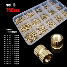 혼합 사이즈 세트 키트 박스 솔리드 황동 구리 사출 성형 널링 나사 내장 너트인서트 너트, 한개옵션1