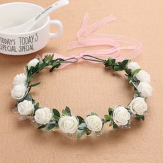 T429 12송이 화이트 장미 꽃 화관 머리띠, 1개, 상세페이지 참조