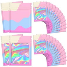 투명 창이 있는 재밀봉 가능한 백 100개 홀로그램 다양한 색상 포장 투명 소규모 비즈니스 파티 마일라 지퍼락 백 11.9 x 19.8cm4.7 x 7.8인치 168774, 색상 4, 4.7x7.8 Inch