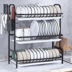 코믈리 다용도 3단 식기건조대, 블랙