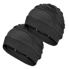 YELARXI 패브릭 수영 모자 폴리에스터 신축성 있는 모자 여성 및 남성 성인 긴 머리에 적합 2개 블랙+ 블루 452520, 블랙 452520