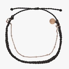 Pura Vida 美國手工 玫瑰金衛星黑色蠟線可調式衝浪腳鍊，簡約時尚，可調節長度，展現個人風格, 1個