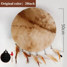 양피 수제 탬버린 요가 명상 핸드 사운드 치료 성인 초보자 타악기, 01  Original Color 50CM