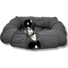 실내 고양이를 위한 XL 고양이 터널 침대 4가지 방법 쿨 매트가 있는 피카부 동굴 도넛 다크 그레이, Extra Large, Light Gray