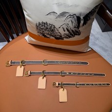 中小型寵物項圈牽引繩套裝 皮革復古百搭 牛皮老花可調節寵物牽繩, 老花,小號, 1個