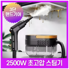 밀라홈 2500w 고출력 고압 스팀청소기 고온 스팀기 강력분사 핸디스팀청소기, 블랙 브러쉬 7종