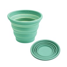 Carimee 여행용 실리콘 접이식 컵 재사용 가능한 접이식 여행용 컵 야외용 소형 휴대용 배낭여행 캠핑 컵 300ml 1팩, 초록색, 1개