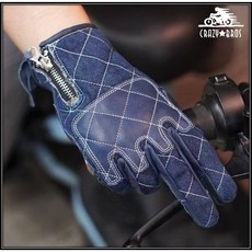 CrazyBros CZG540 牛仔布混牛皮 復古手套, 藍藍,S, 1個
