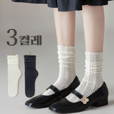 비아워게스트 여성용 여름 얇은 레이스 프릴 시스루 양말 3켤레 세트