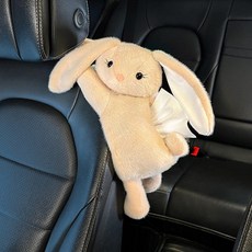 車載掛式兔子造型紙巾盒 車內裝飾, 卡其長耳兔 - 紙巾掛袋, 1個
