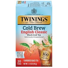 Twinings English Classic 콜드 브루 아이스 티백 20개 (1팩) 무가당 홍차 카페인 티백, 2g, 1개