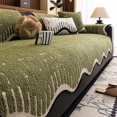 異形沙發墊秋冬新款皮沙發坐墊子固定防滑沙發墊布一片式沙發蓋巾, 1件, 樂言-綠色