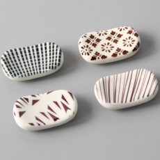 데즐리 도자기 수저 젓가락 받침 세트, 4개, 브라운