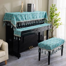 鋼琴防塵罩 鋼琴蓋布 鋼琴椅套 鋼琴布蓋 鋼琴罩蓋布防塵罩三件套高檔北歐現代簡約輕奢凳套鋼琴套半罩琴披, 格子字母-綠色,雙人凳套 78*38cm, 1個