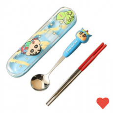 주방 식기 피규어 수저 젓가락 세트 1p 케이스 휴대용, 흰둥이 짱구